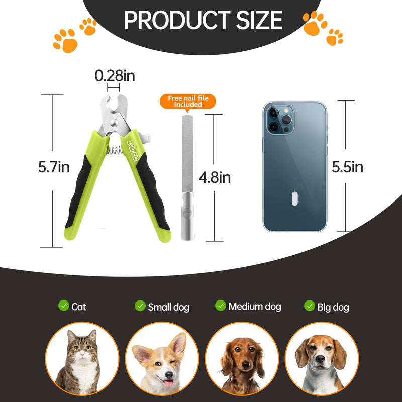 Dog & Cat Nail Clippers, 4Cr13 Stainless Steel Razor Sharp Blade - Professional Pet Grooming Tool with Nail File, Small Hand Friendly & Non-Slip Grip (Green) Green