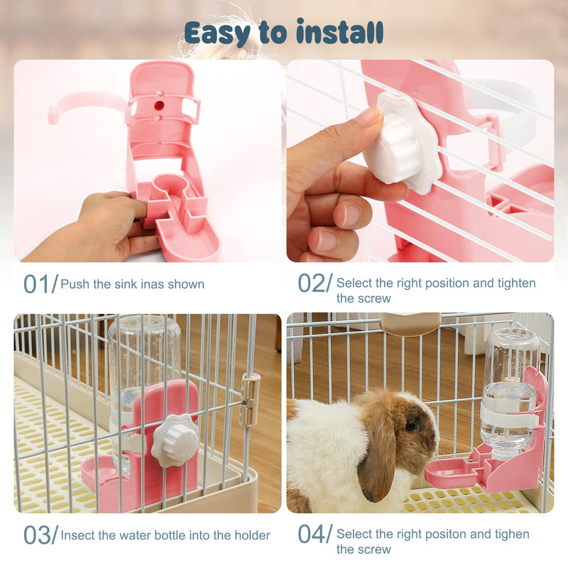 Rypet Rabbit Water Bottle No Drip - 17oz Hanging Water Fountain Automatic Dispenser Pet Cage Water Feeder for Bunny Chinchilla Guinea Pig Hedgehog Ferret Pink - PawsPlanet Australia