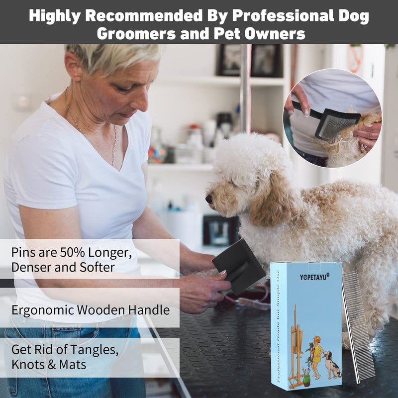 Dog Slicker Brush for Shedding and Grooming Medium or Long Haired Cats, Extra Long & Soft Pin Slicker Brush for Removes Loose Hair, Tangles, Knots, Undercoat, Free Pet Comb, Large Black - PawsPlanet Australia