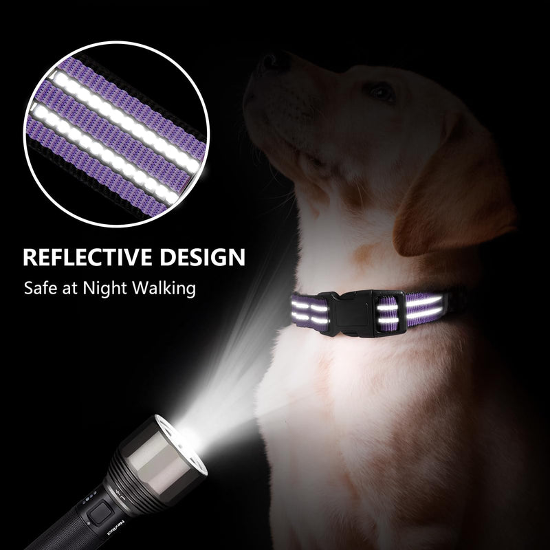 Hikiko Martingale Dog Collars Reflective Nylon Dog Collar with Quick Release Buckle Adjustable Training No Slip Dog Collar (Medium, Lavender) Medium - PawsPlanet Australia