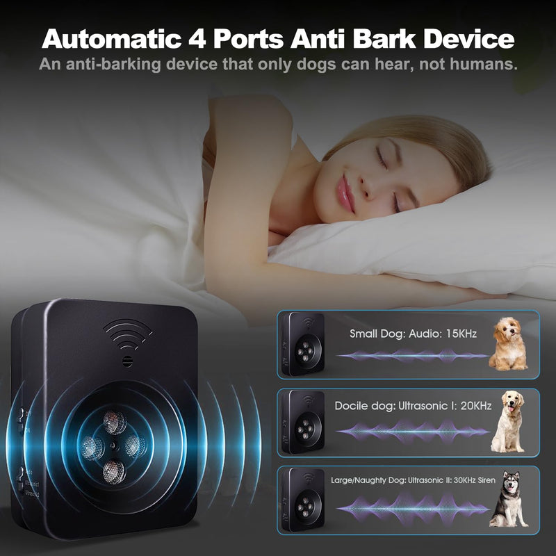 2026 Upgraded Ultrasonic Dog Bark Deterrent, Automatic Anti-Barking Device with 3 Modes, 50FT Long Range Rechargeable Bark Control for Indoor Outdoor Use, Safe for Small Large Dogs (Black) - PawsPlanet Australia