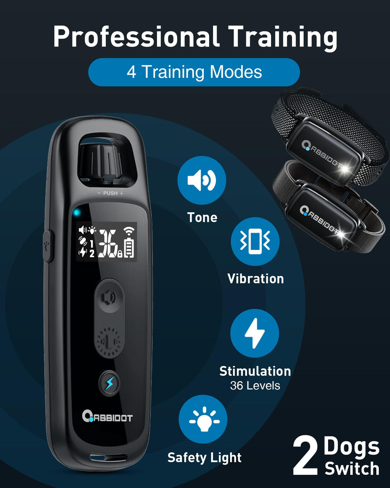 ABBIDOT Dog Shock Collar, 3300 FT Dog Training Collar with Remote, IPX7 Waterproof with 4 Training Modes, Rechargeable E-Collar for Small Medium Large Dogs (5-120 lbs) 1 Collar Pure Black - PawsPlanet Australia