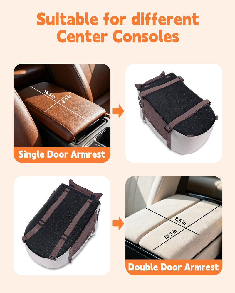 JZXOIVA Console Dog Car Seat & Travel Bed for Small/Medium Dogs, Booster Dog Car Seat with Safety Tether, Non-Slip Base, Washable Cover, Front or Back Seat Pet Carrier Bed, Brown - PawsPlanet Australia