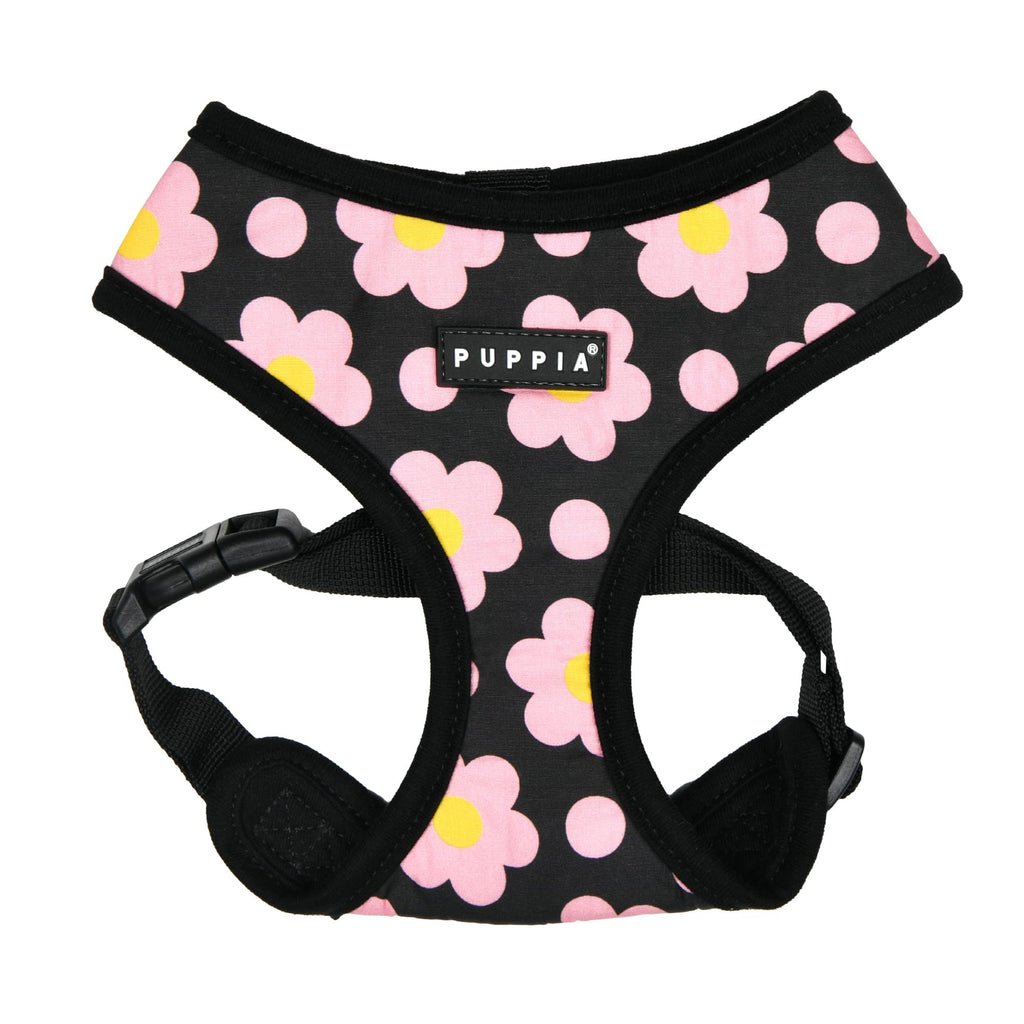 Puppia Bacopas Dog Harness A (Over-The-Head) Fashionable Flower Pattern Spring Summer Harness for Small and Medium Dogs, Black, Medium BLACK_BACOPAS - PawsPlanet Australia
