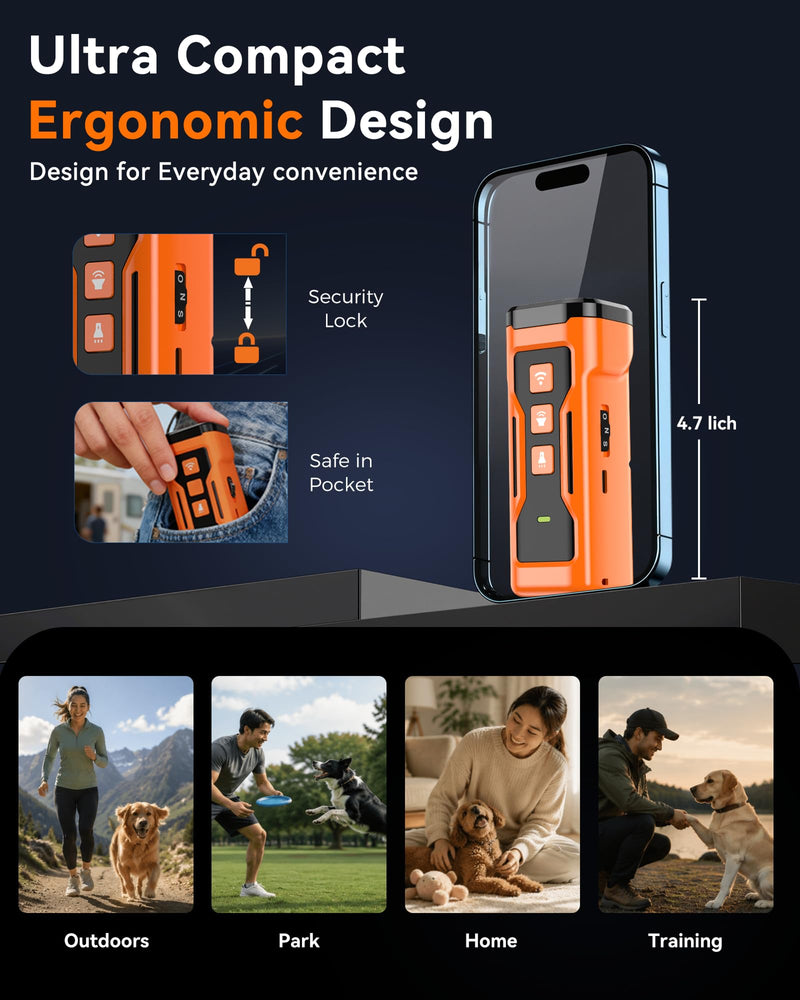 Dog Bark Deterrent Devices, 6 Modes 3X Ultrasonic Anti Barking Device for Dogs, 33 FT Range Barks No More Indoors Neighbor Outdoors with Flashlight,Dog Training Device Portable Orange