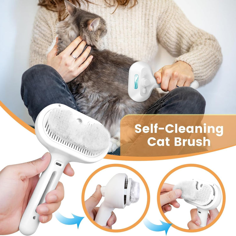 Cat Steam Brush 3 in 1 Pet Hair Grooming Brush with Steam and Release Button for Indoor Cats Pets Dogs Hair Removal Shedding M-1 - PawsPlanet Australia