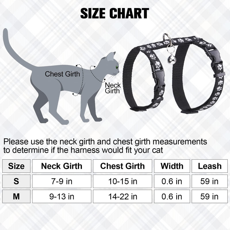 BEAUTYZOO Cat Harness and Leash Set Escape Proof for Walking, Kitten Soft Adjustable Vest Harnesses for Small Medium Large Cats, Easy Control Breathable Plaid Ribbon Nylon for Outdoor Indoor Use Black_Reflective - PawsPlanet Australia