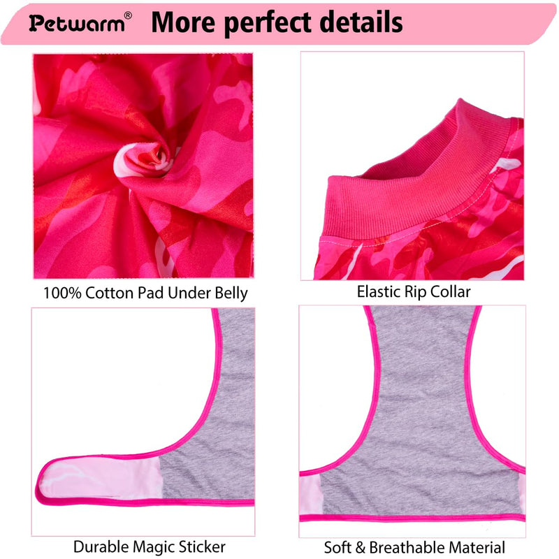 PetWarm Dog Surgery Recovery Suit Male, Pet Surgical Recovery Onesies Suit Surgery Suit for Dogs Professional Dog Abdominal Wounds Bandages, Camouflage Pattern, Pink, S Small