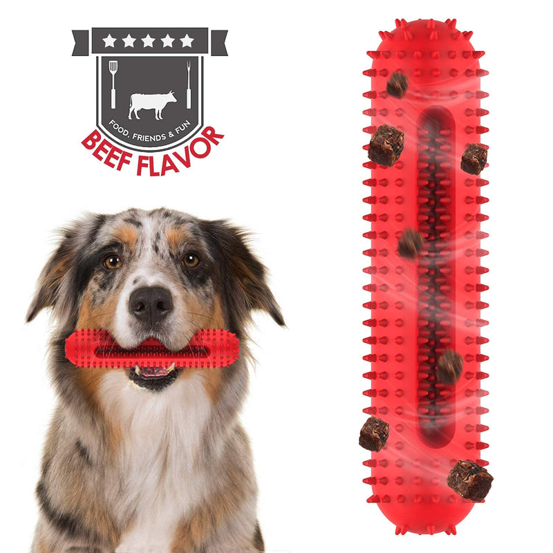 PETIZER Dog Squeaky Toys for Aggressive Chewers | Tough Toothbrush Dog Chew Toy | Nearly Indestructible Rubber Toys for Pet Training, Teeth Cleaning, Playing and Chewing for Medium & Large Breeds Red - PawsPlanet Australia