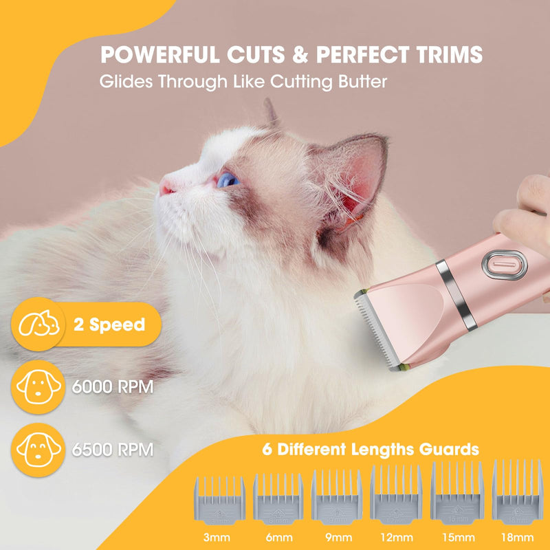 Upgrade Dog Grooming Kit, Cordless Dog Paw Trimmer, 4 in 1 Low Noise Pets Hair Clipper Grooming Kit, 2-Speed Nail Grinder with Stainless Steel Blade for Small Pet with Thick Coats (Pink) Pink - PawsPlanet Australia