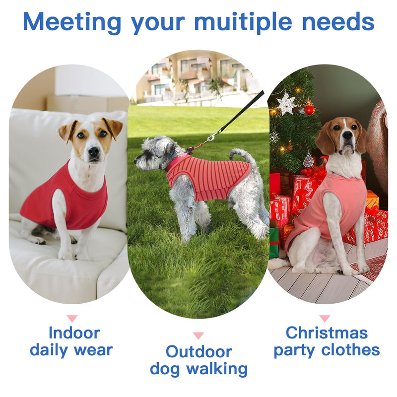 3 Pack Dog Fleece Sweaters -Red-XL, Soft Warm Tshirt | Lightweight Classic Striped Tank Top,Stretchy Vest Free Movement,Fall Strolls,Winter Warmth Red X-Large - PawsPlanet Australia