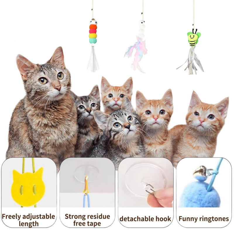 3 Pcs Interactive Toys for Indoor Cats, Best Hanging Cat Toys for Bored Cats, Spring Cat String Toys with Feathers and Bells, Door Hanging Self-Playing Cat Toys - PawsPlanet Australia