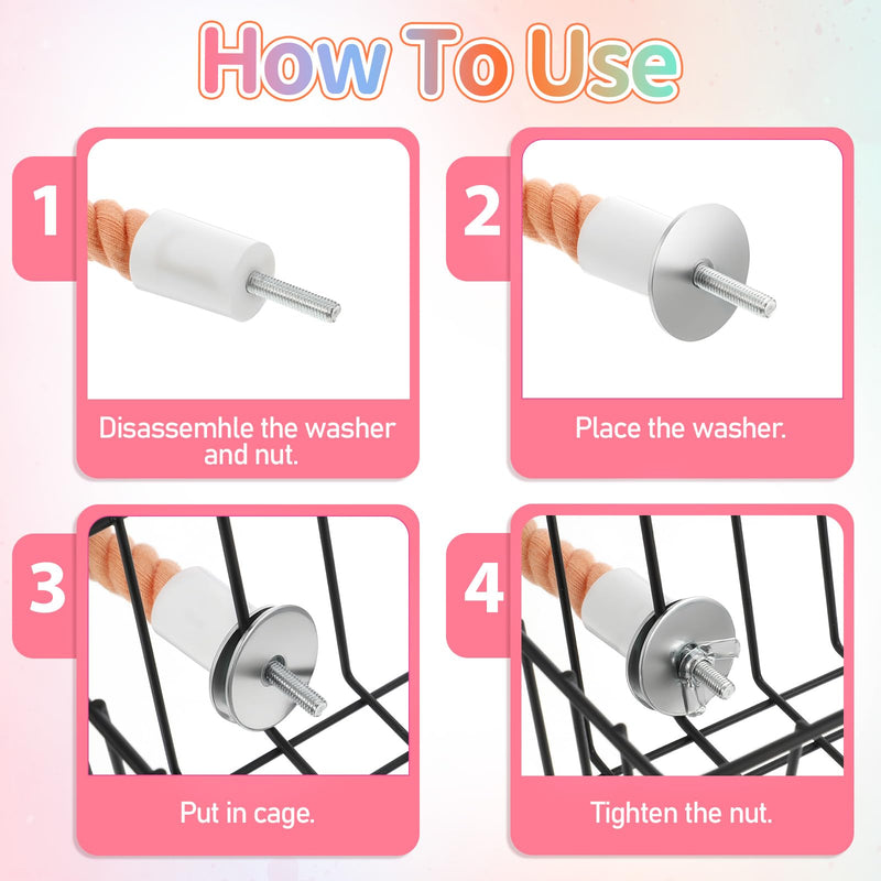 4 Packs Gradient Bendable Bird Rope Perches, Parrot Bird Perch Rope Stand for Cage Climbing Rope Toys Cotton Swing Climbing Rope Standing Bungee Toy for Parakeet Lovebirds Cockatiels Budgies