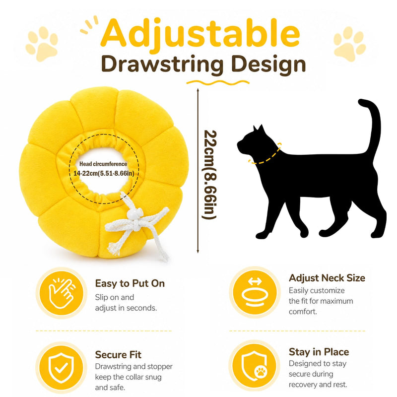 Cat neck brace, yellow sunflower design, soft neck brace, adjustable cat collar, collar restoration protection cone (4-6 kg)