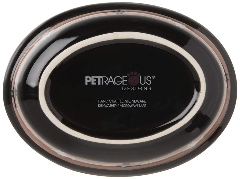 PetRageous 10070 Oval City Pets Stoneware Cat Bowl 6.25-Inch Wide and 1.5-Inch Tall Saucer with 1-Cup Capacity and Dishwasher and Microwave Safe is Great for Cats, Black and Brown