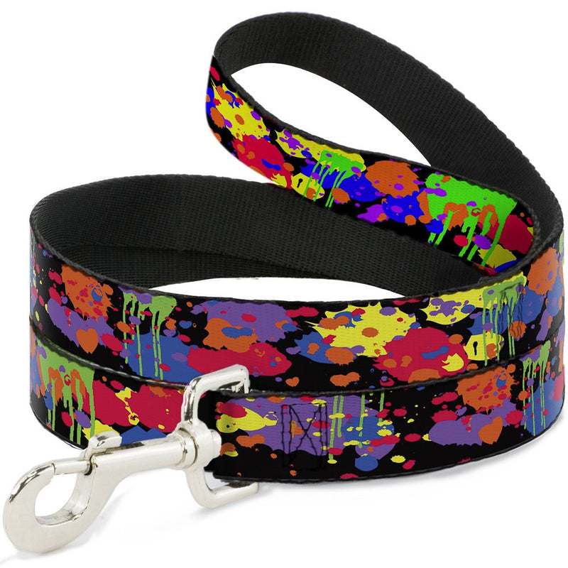 Buckle-Down Pet Leash - BD Paint Splatter Black/Neon - 4 Feet Long - 1" Wide