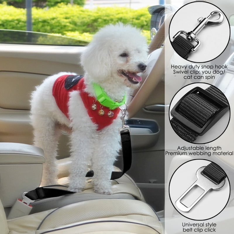 4 Pack Adjustable Pet Dog Cat Seat Belt, YuCool Safety Leads Vehicle Car Harness Seat Tether,Nylon Fabric- Black,Blue, Red, Purple - PawsPlanet Australia