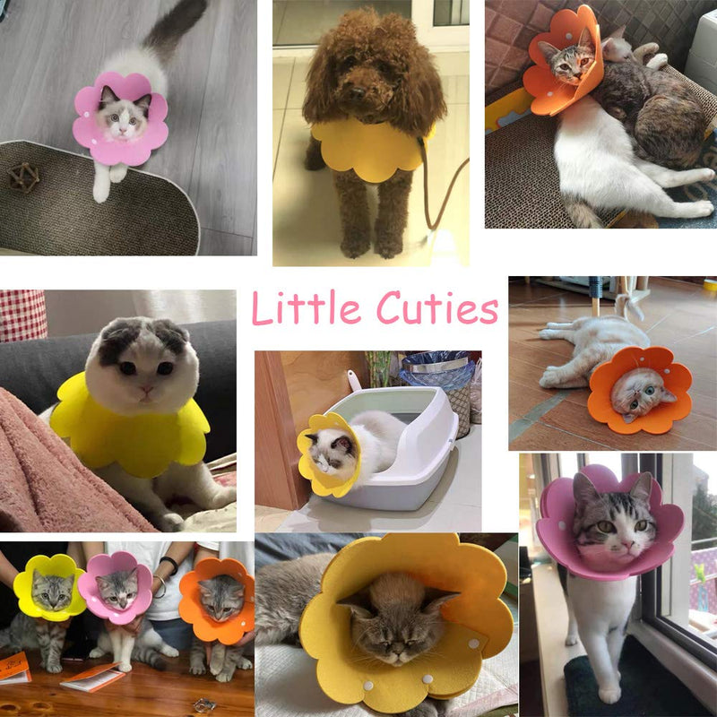 Adjustable Cat Recovery Collar - Cute Flower Neck Cat Cones After Surgery, Set of 2 Cat E Collar, Surgery Recovery Elizabethan Collars for Kitten and Cats S Size (2 pcs) Small Yellow+Pink - PawsPlanet Australia