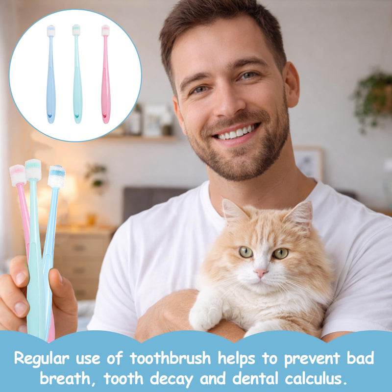 3 pcs Pet Toothbrush, soft bristles, suitable for cats and dogs, Pink, Blue, Green