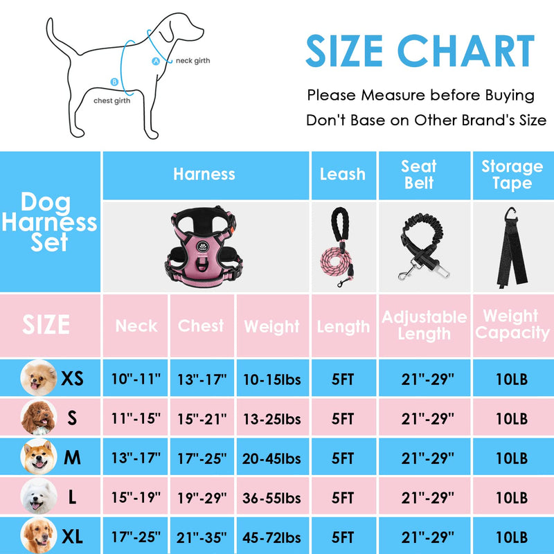 NESTROAD No Pull Dog Vest Harness with Leash, Reflective No-Choke Pet Harness with Easy Control Soft Handle for Small Medium Large Dogs (Medium, Pink) 【M】neck 13-17" chest 17-25" - PawsPlanet Australia