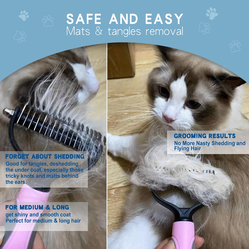 Deshedding Dog Brush - Undercoat Rake for Cats & Dogs - Double Sided Brush for Shedding and Dematting Comb Grooming Tool kit - Nail Clipper & Nail File Blue(3 Pcs )