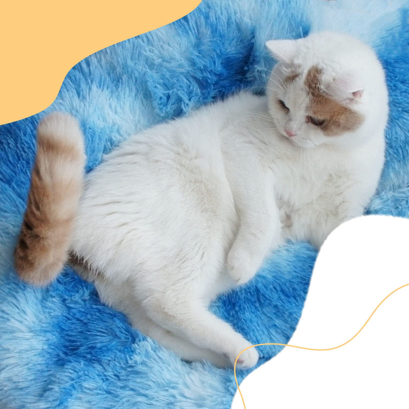 Patas Lague Calming Dog Bed for Medium Dogs, Fluffy Soft Cozy Cat Bed, Faux Fur Anti-Anxiety Plush Washable Pet Donut Cuddler for All Seasons 24IN, Blue M:24x24INCH Gradient Blue - PawsPlanet Australia