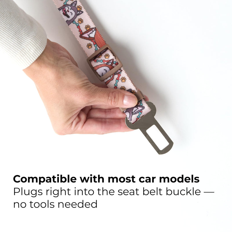 KIKI & RIKI Dog Car Seat Belt, Adjustable 14–24 in (36–61 cm), Premium Nylon Safety Tether, Universal Buckle Clip, Durable Vehicle Restraint Strap, Beige (Funny Pups) Beige (Funny Pups) - PawsPlanet Australia