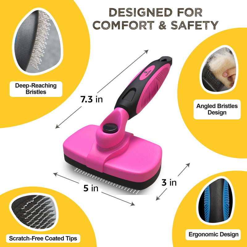 Deshedding Dog Brush for Shedding – Self Clean Cat Brush Deshedding & Grooming Tool for Long Haired and Short Haired Dogs, Slicker Brushes for Dogs, Skin-Friendly, Retractable Bristles, Easy to Clean Pink - PawsPlanet Australia
