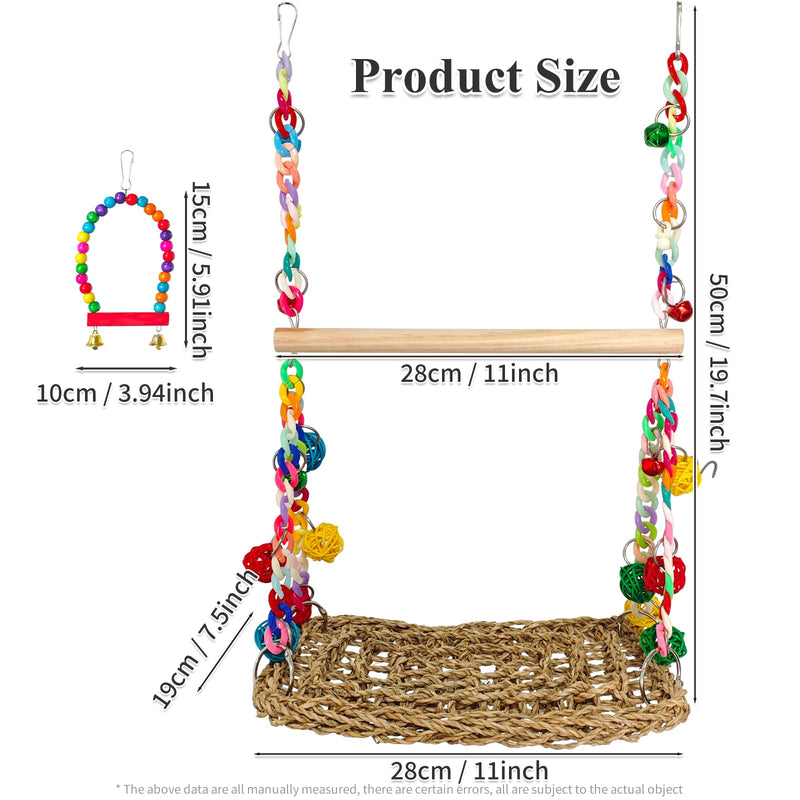Natural Bird Swing Toys with Wood Perch,Double Layer Bird Seagrass Woven Climbing Hammock with Chewable Perch Stand Chewing Toy for Parakeets,Budgies,Conures,Cockatiels,Lovebirds - PawsPlanet Australia