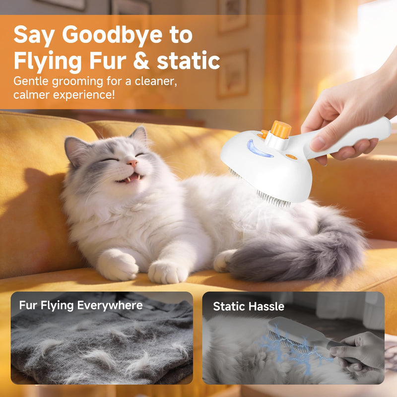 Pet Steam Brush for Dog & Cat – 3-in-1 Spray Hair Removal Comb for Shedding & Grooming, Softens Fur & Reduces Static – Water Brush for Long & Short Coats, Bath-Hating Pets, Includes Waterless Shampoo 7.6″-240ML - PawsPlanet Australia