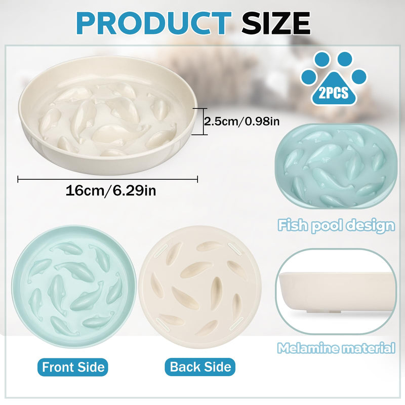 2PCS Cat Slow Feeder Bowl, Cat Food Bowl with Fish Pool Design, Healthy Eating Diet Pet Bowl, Interactive Puzzle Feeder Dish for Cats, Non-Slip Anti Gulping Cat Bowl for Dry and Wet Food White+Green - PawsPlanet Australia