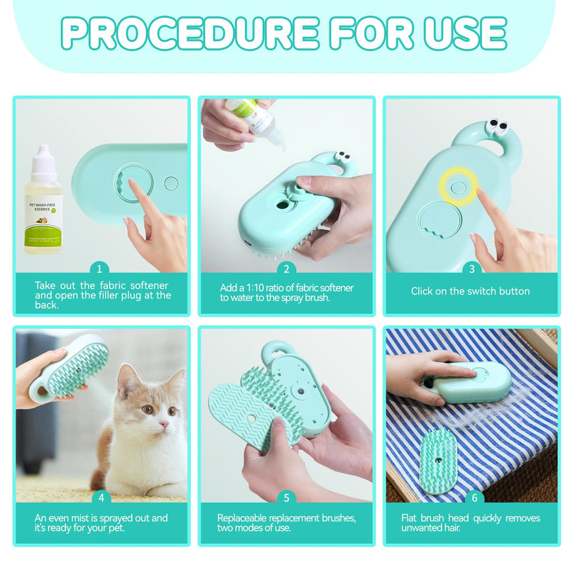 Cat Steam Brush, Pet Steam Brush, Spray Comb for Cats Massage Shedding,Water Brush for Dogs/Cats Steaming Cat Grooming Brush for Removing Tangled and Loose Hair Steam Brush for Cats (Green) Green - PawsPlanet Australia