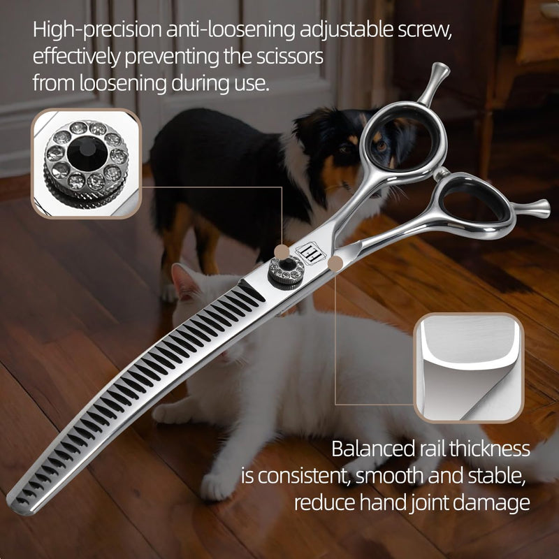 Dog Grooming Scissors: 7 inch Pet Curved Chunker Shears Made Of Japanese 440C Advanced Stainless Steel Professional Grooming Scissors for Dogs Cats and Other Pets - PawsPlanet Australia