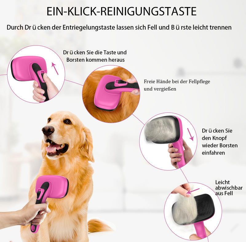 Dog Self Cleaning Slicker Brush for Shedding, Ideal for Short Long Haired Dogs, Including Cat. Removes Loose Fur, Undercoat, Mats, Tangled Hair. Suit for Small Medium Large Animal, Pink