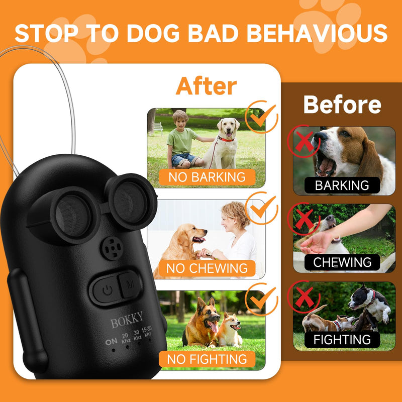 BOKKY 2 Pack Dog Bark Deterrent Devices in 3 Adjustable Modes Convertible Waterproof Anti Barking Silencer for Dog - Ideal for Outdoor and Indoor(Black) 2PACK-BLACK