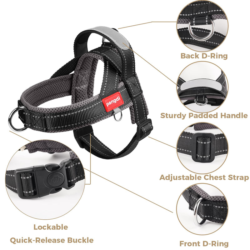 No Pull Dog Harness with Handle, French Bulldog Adjustable Reflective Dog Vest, Breathable Air Mesh Padded Pet Harness with Front Leash Clip for Small Medium Dogs, Black, L Large - PawsPlanet Australia