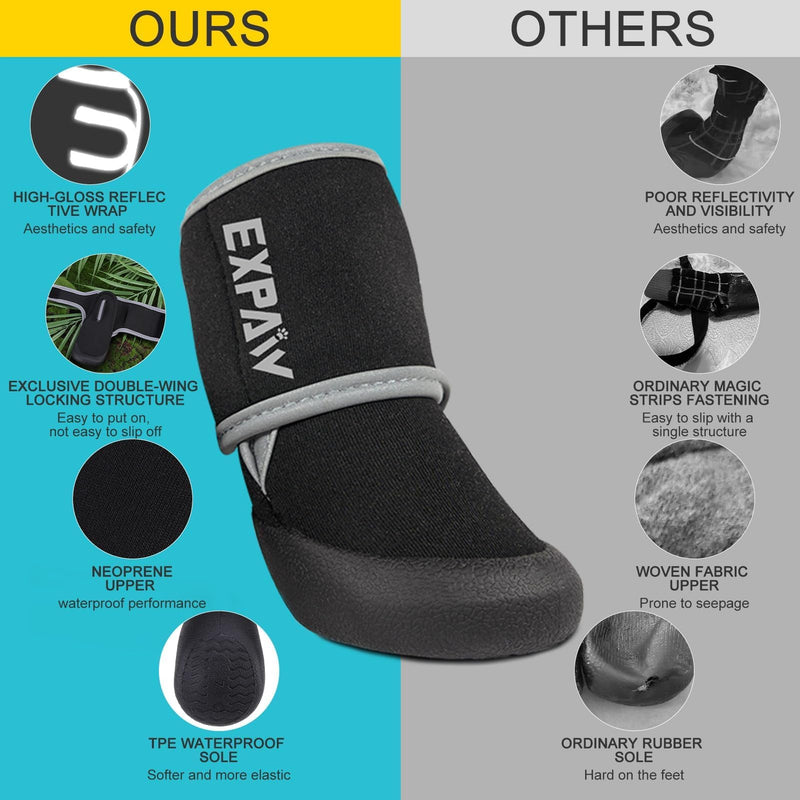 EXPAWLORER Waterproof Dog Shoes for Small Medium Large Dogs, Dog Shoes for Hot Pavement, Hiking Walking, Reflective Dog Booties for Outdoor Snow Rain Days, Anti-Slip Dog Boots & Paw Protectors Black M - PawsPlanet Australia