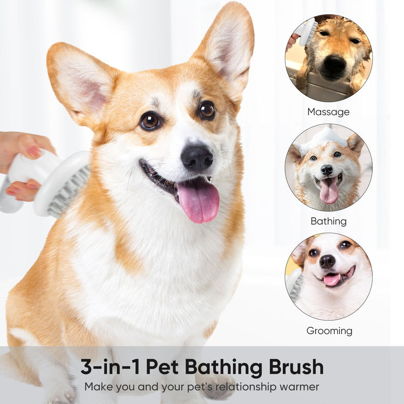 CIBKJ Dog Bath Brush 3 in 1 Dog Scrubber Shampoo Dispenser Brush, Soft Head Massage Grooming Pet Bathing Brush, Handle Dog Shampoo Brush for Short Long Hair Dogs Cats - PawsPlanet Australia