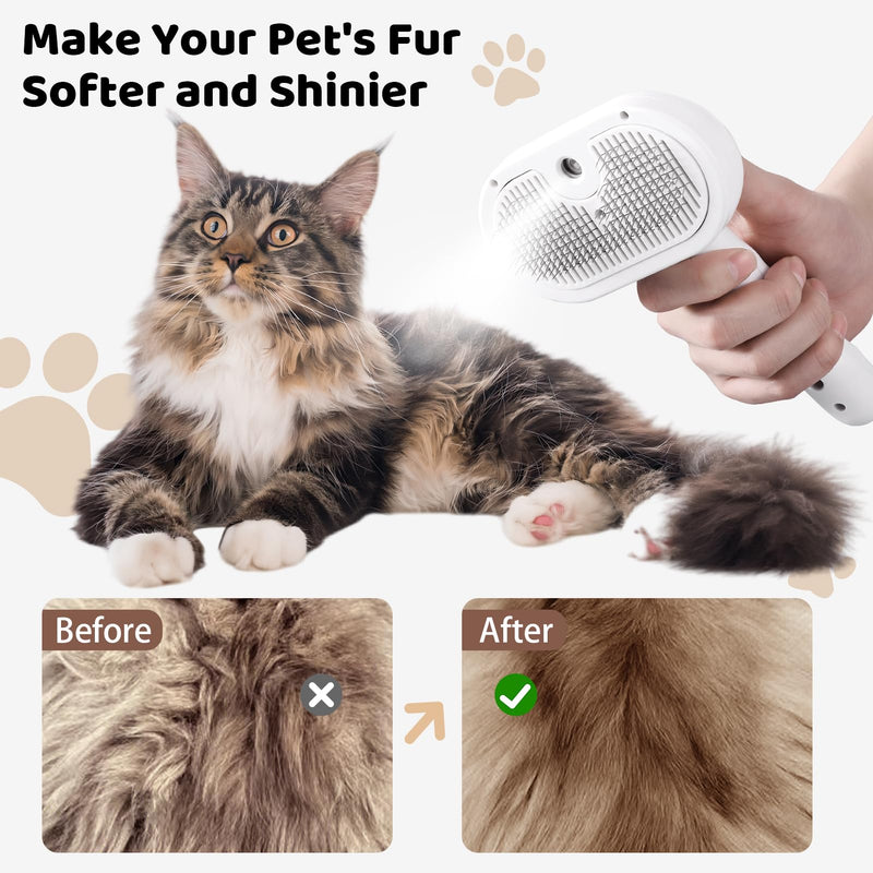 Steam Slicker Brush Pet Shedding Hair-Spray Brushes for Grooming and Desheding, Indoor Detangler for Cats and Dogs,4 in 1, Suitable for Long and Short-Haired, Effectively Removes Loose Fur (White) - PawsPlanet Australia