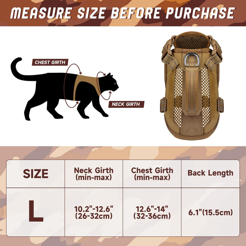 Tactical Cat Harness, Air Mesh Cat Walking Vest Harness Escape Proof, Reflective Large Cat Harnesses with Handle for Adult Fat Cats, Adjustbale, Breathable L Khaki