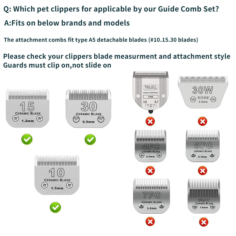 Professional Animal Stainless Steel 4 Color Guide Comb Set Compatible with andis Oster A5 wahl km10 10#/15#/30# Detachable Blade，Cutting Length 19mm-32mm - PawsPlanet Australia