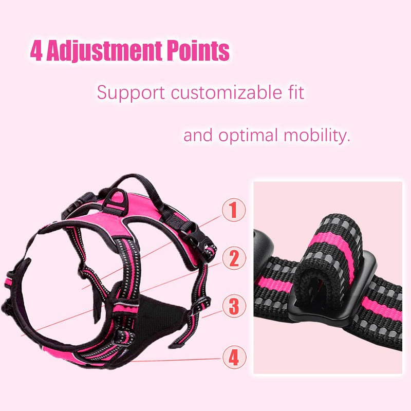 Adjustable No Pull Dog Harness with Easy Control Soft Padded Handle for Large Dogs Reflective Breathable Pet Vest Outdoor Walking Training, Rose Red, Large L (Chest 22-30'', Neck 18-26.5'')