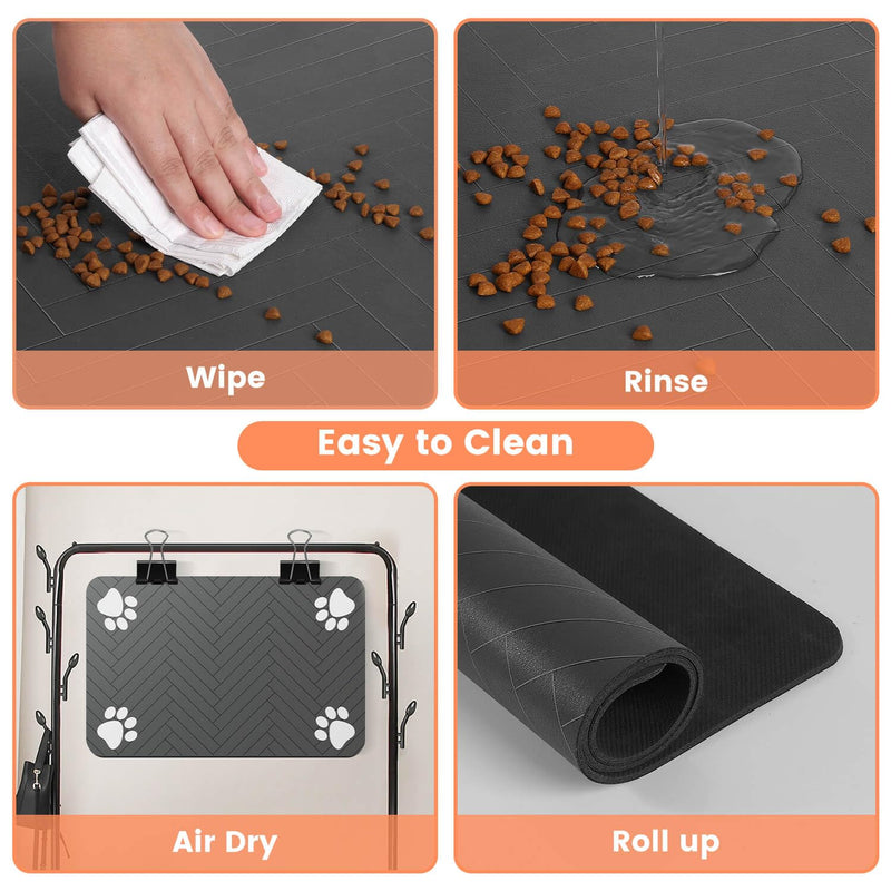 Pet Feeding Mat-Absorbent Pet Placemat for Food and Water Bowl, with Waterproof Rubber Backing, Quick Dry Water Dispenser Mat for Dog and Cat (12"x20", Striped Dark Gray) 12"x20" - PawsPlanet Australia