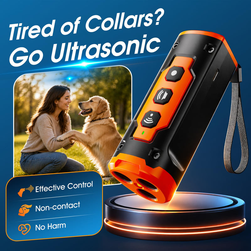 2026 New Dog Bark Deterrent Devices, 1-Touch Anti Barking Device for Dogs with 3 Sonic Heads, 50ft Range, Rechargeable & Safe Dog Training Tool with Flashlight, Helps Improve Behavior Coral Orange