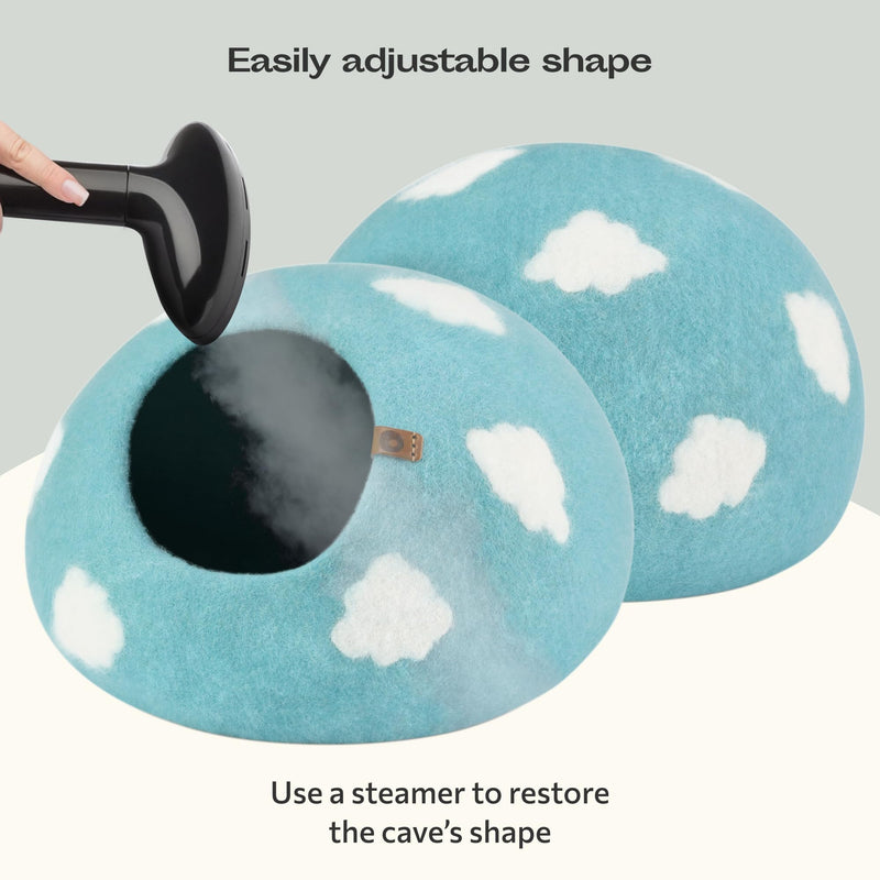 MEOWFIA Cat Cave – Premium Felt Cat Bed for Indoor Cats, Handmade Merino Wool (Nap Blue, Medium) - PawsPlanet Australia