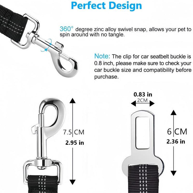 Dog Seat Belt for Car - Adjustable Dog Car Safety Harness, Elastic Cushioning Seatbelt Leash, Reinforced Metal Buckle Anti-Tangle Design, for Small and Medium Pets (Black) Black - PawsPlanet Australia