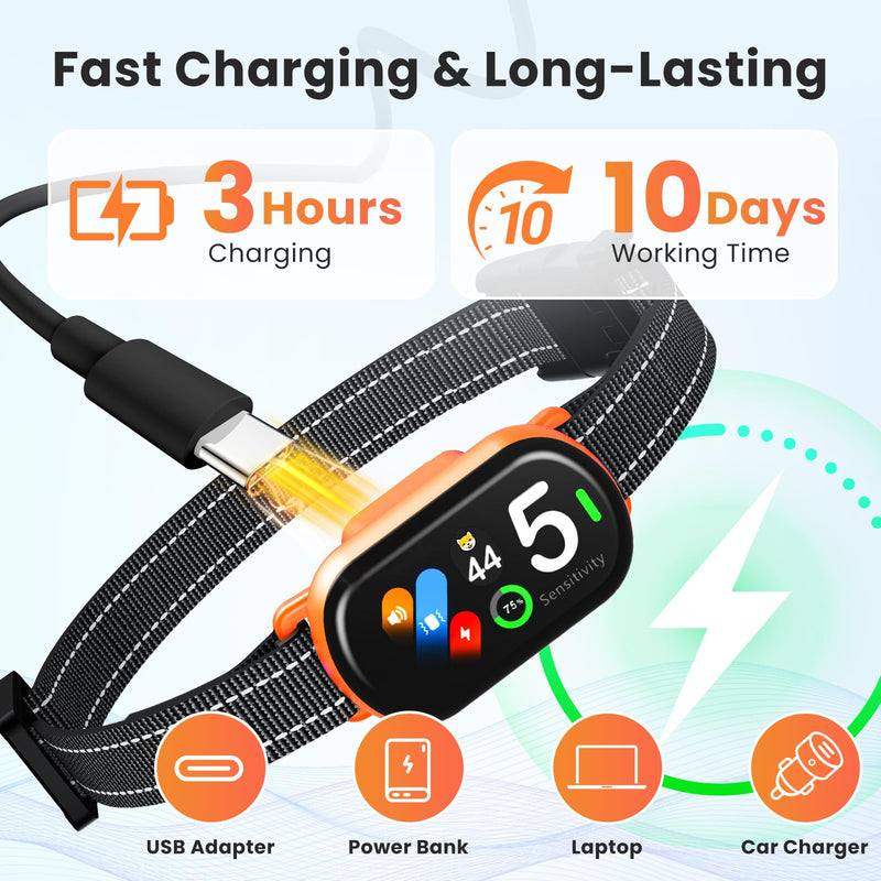Upgraded Bark Collar for Dogs 10-120lbs, NATGOVOD Smart Anti Barking Collar with 5 Modes & Adjustable Sensitivity & Bark Counter, Waterproof Automatic Bark Collar for Small Medium Large Dogs Orange - PawsPlanet Australia