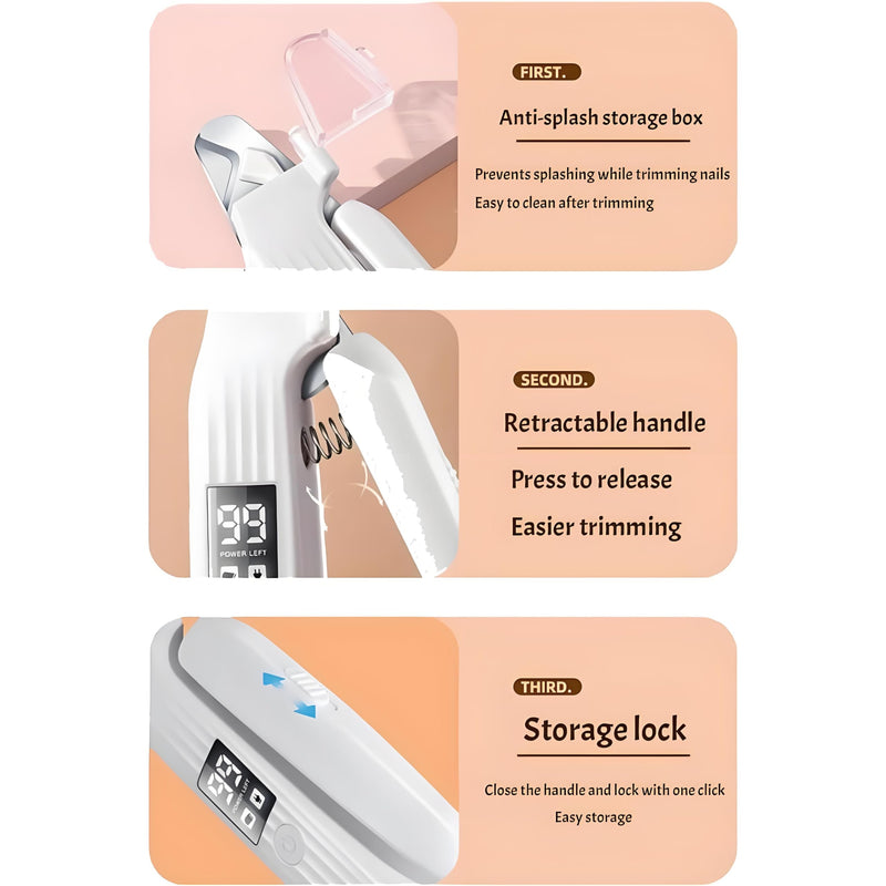 2 in 1 Dog Nail Trimmers & Clippers with LED Lights & Display,Splash Guard,Multiple Grinding Methods, Ultra-Quiet,USB Rechargeable, for Small, Medium, and Large Cats & Dogs White-03 - PawsPlanet Australia