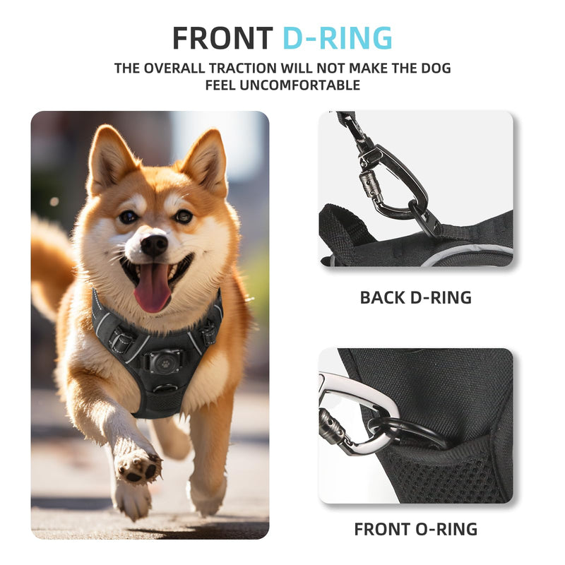 AirTag Dog Harness, Integrated Dog Vest with 100% Waterproof Air Tag Holder, No-Pull No-Choke Reflective Dog Vest Harness with Apple Air Tag Case for Small Medium Large Dogs (Black, L) L: 20-33" Black - PawsPlanet Australia