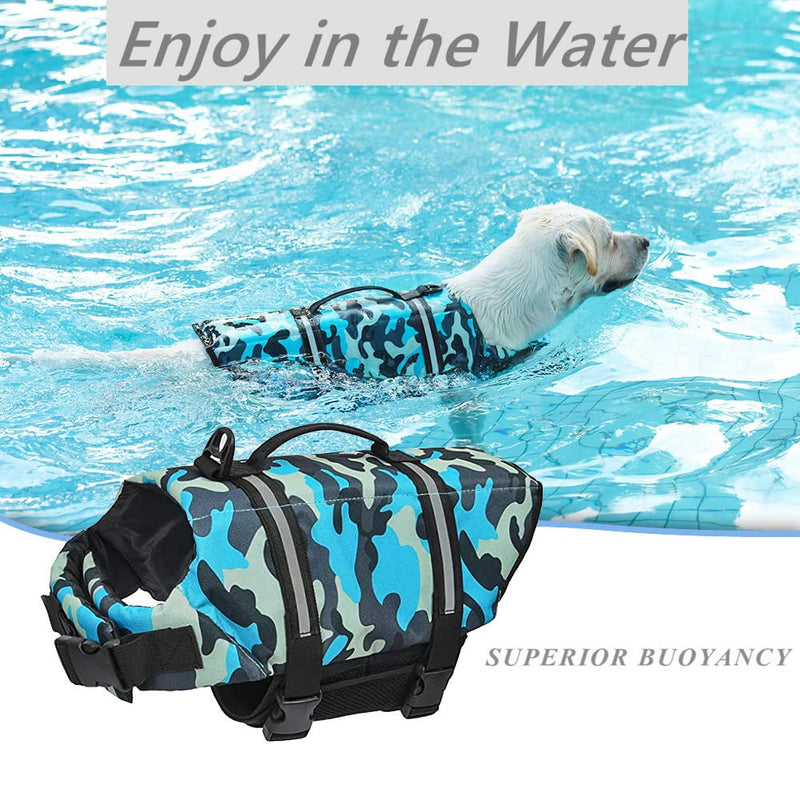 Doglay Dog Life Jacket, Dog Life Vest for Swimming Boating, Adjustable Puppy Life Jacket with Reflective Stripes, Superior Buoyancy Dog Swimming Vest for Small Medium and Large Dogs X-Large Blue Camo - PawsPlanet Australia